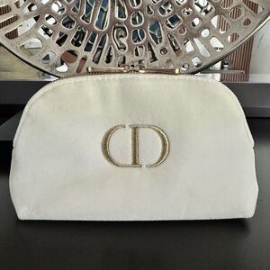 Dior Cream Velvet Cosmetic Pouch with Gold CD Logo
